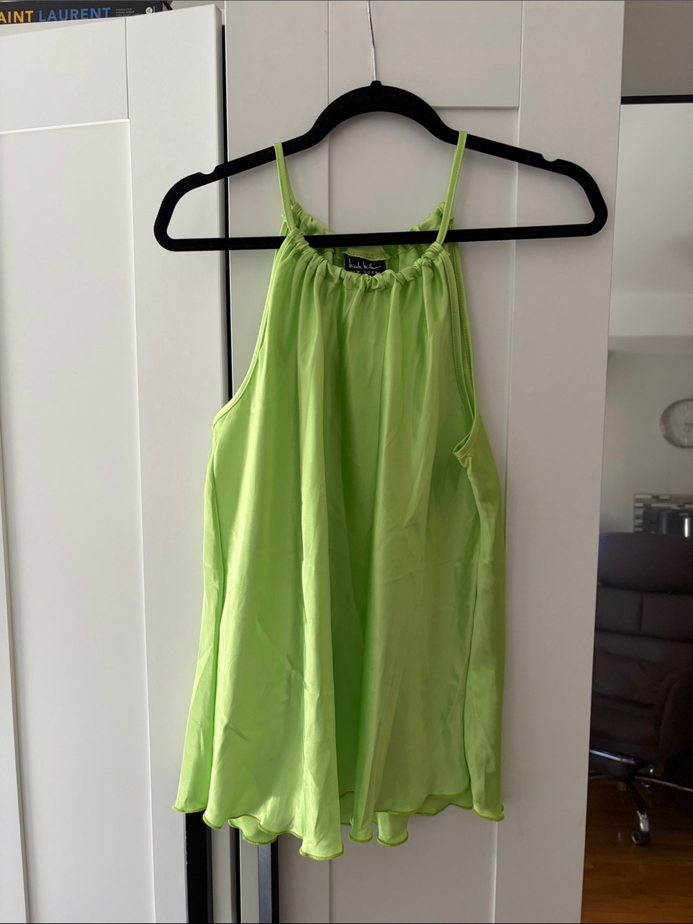 Nicole Miller Lime Green Halter Satin Cami